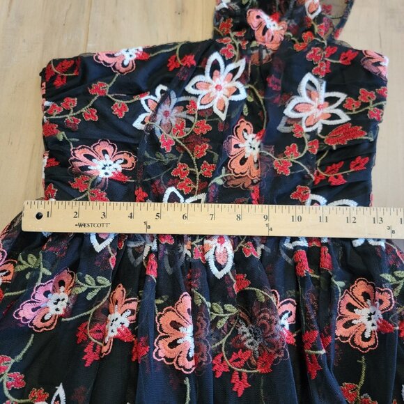 Bcbgeneration Black Multi Floral Embroidered One‎ Shoulder A-Line Dress 6 NWT - Picture 14 of 15